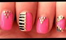 Black, White & Neon Pink nail art