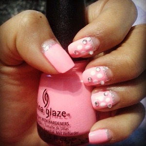 Neon pink with rhinestones and glitter! 
