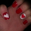 Valentines nails ( red + white with hearts)
