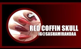 Red Coffin Skull Nail Art 💀