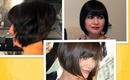 How to: do a Short Stacked Chin length BOB HAIRCUT with Bangs layers at home Katie Holmes Tutorial