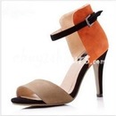 Sweet Color Matching Real Leather Summer Stiletto Heel Shoes