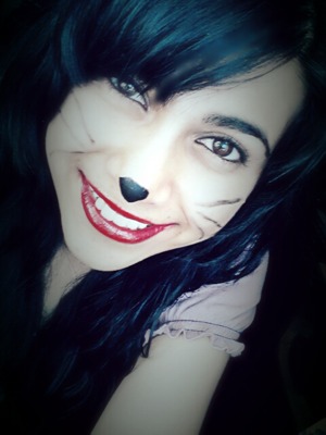 Cat makeup with red lipstick 