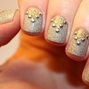 Studded Triangle Half Moon Two Tone Glitter Nails