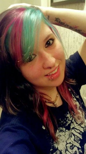 Kept this hair for a long time, I had pink and blue stripes in the front half of my hair. Probably my favorite of all the times I've dyed my hair.