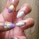 Purple, Yellow + Bling Nails 