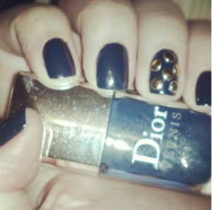 Navy Blue Dior Polish with golden studs