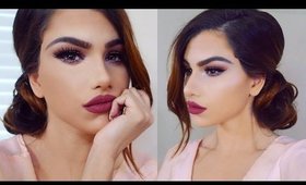 Full Coverage VALENTINE'S DAY Makeup Tutorial! + Romantic Side Bun Updo!