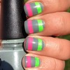 Neon and Grey Striped Nails