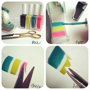 You need tape, 4 nail polishes and scissors! 